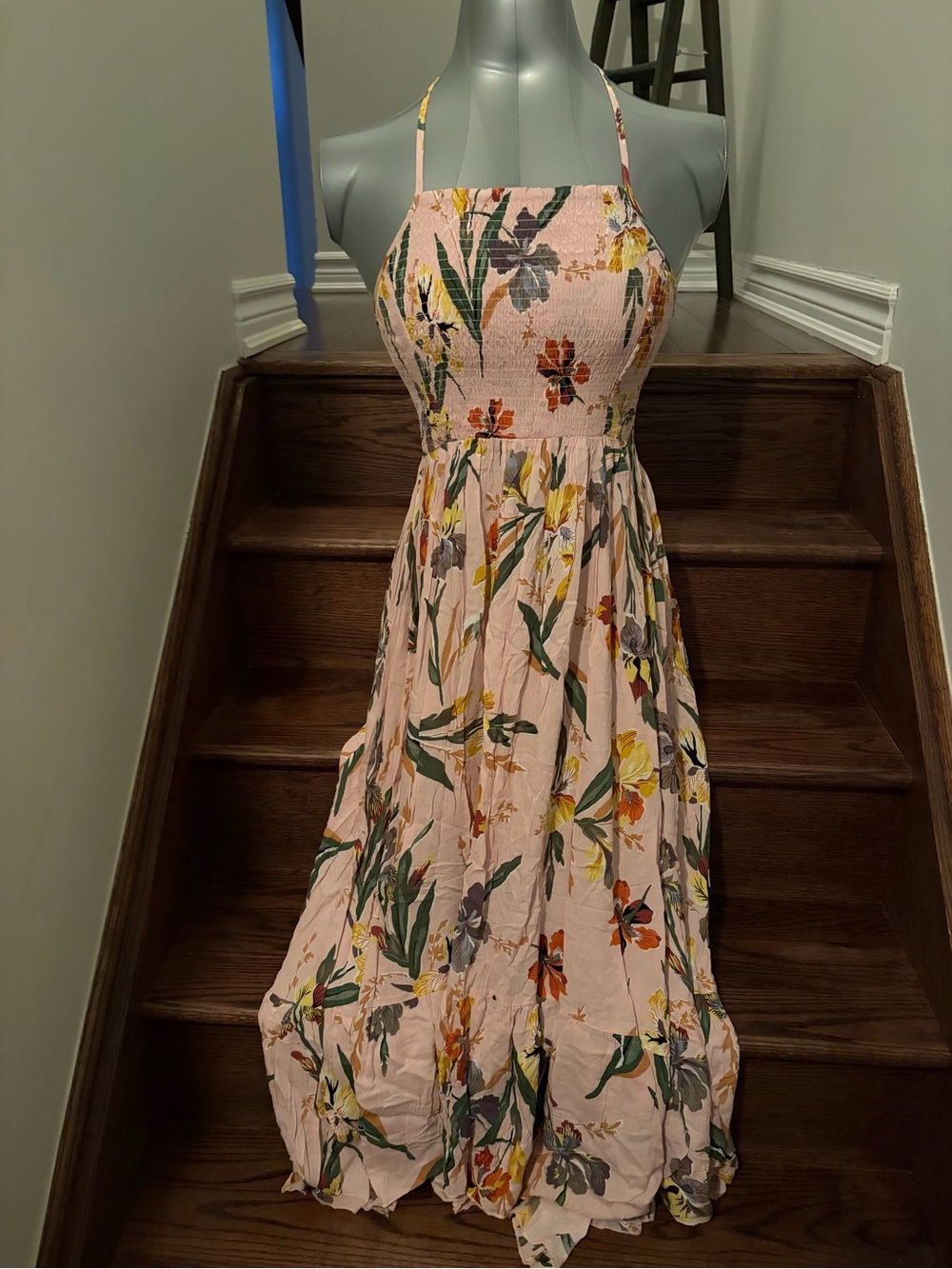 Smocked Halter Maxi Dress in Blush Floral